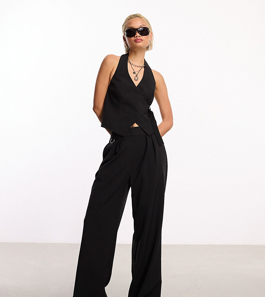 tailored wide leg pants with elasticated waistband in black - part of a set