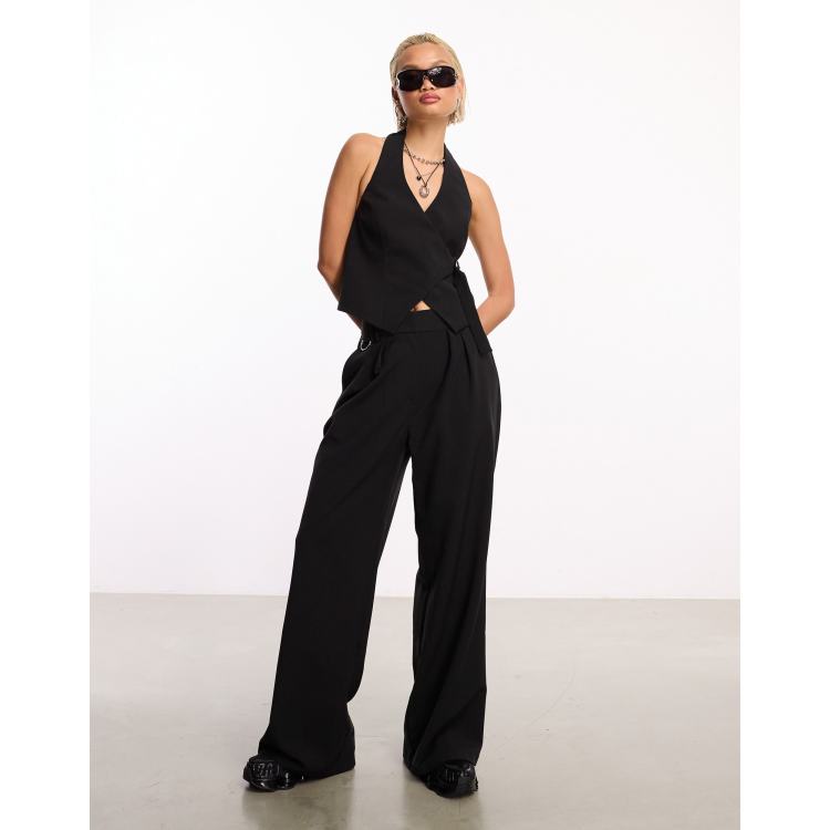 COLLUSION tailored wide leg pants with elasticated waistband in black (part  of a set)