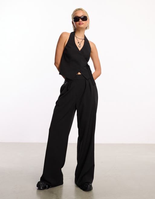 ASOS DESIGN tie belt wide leg pant culottes in black