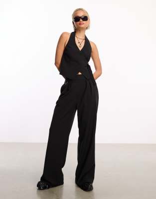 Collusion COLLUSION tailored wide leg trousers co-ord with elasticated waistband in black