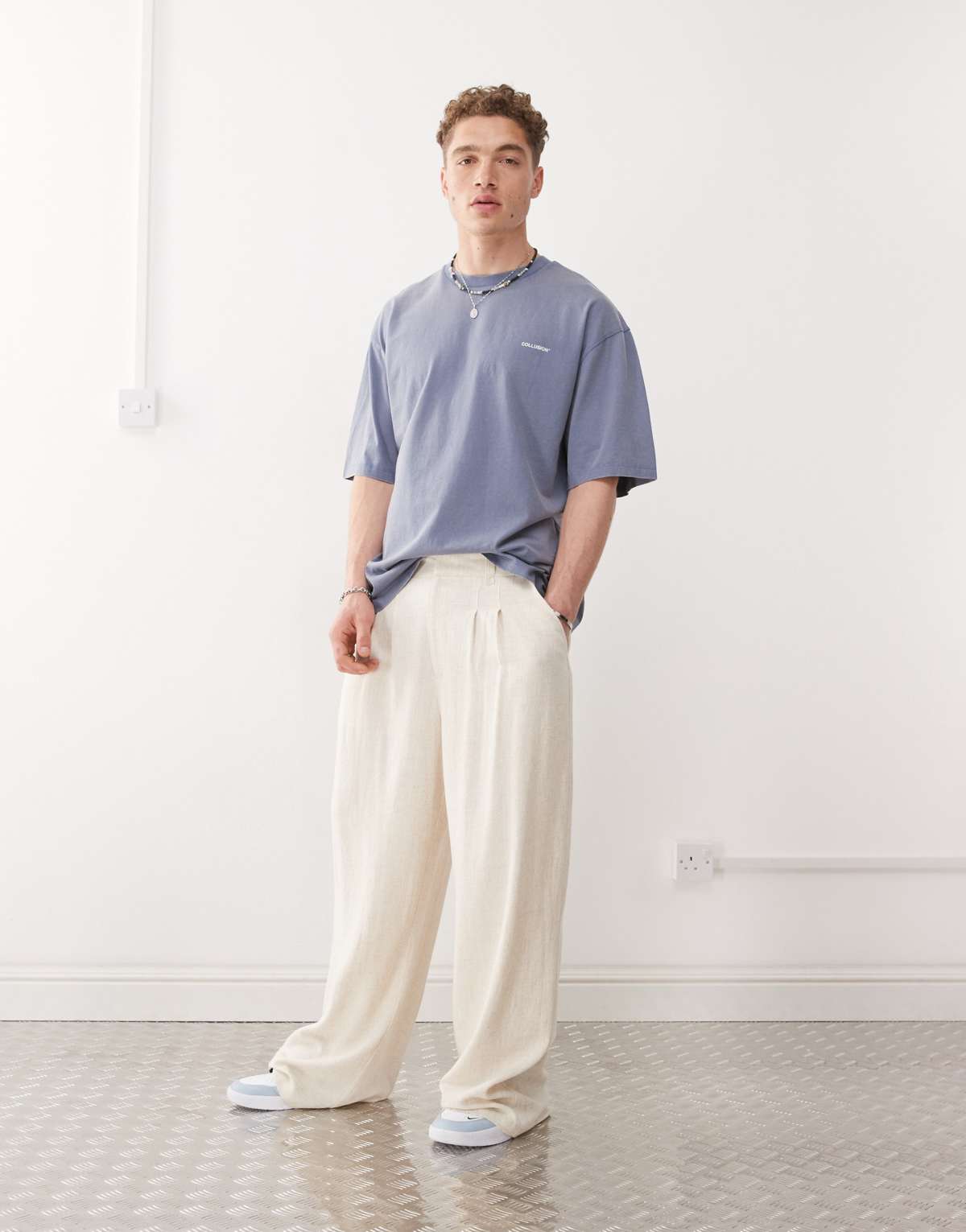 COLLUSION tailored woven trouser with linen in stone - STONE