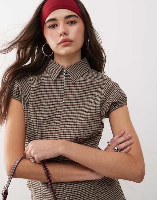 COLLUSION tailored zip front check shirt in multi (part of a set), 3 of 4