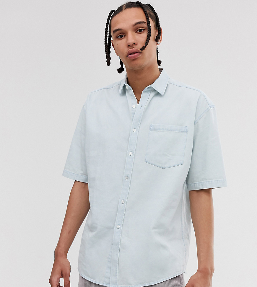 COLLUSION Tall - Denim overhemd in gebleekte wassing-Blauw