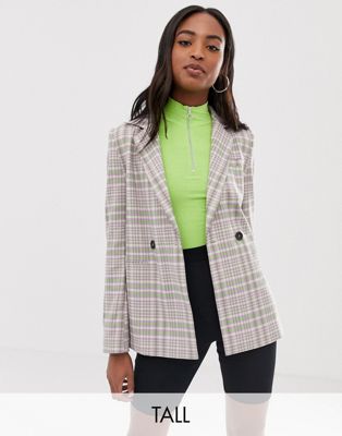 COLLUSION Tall - Geruite double-breasted blazer met bies-Multi
