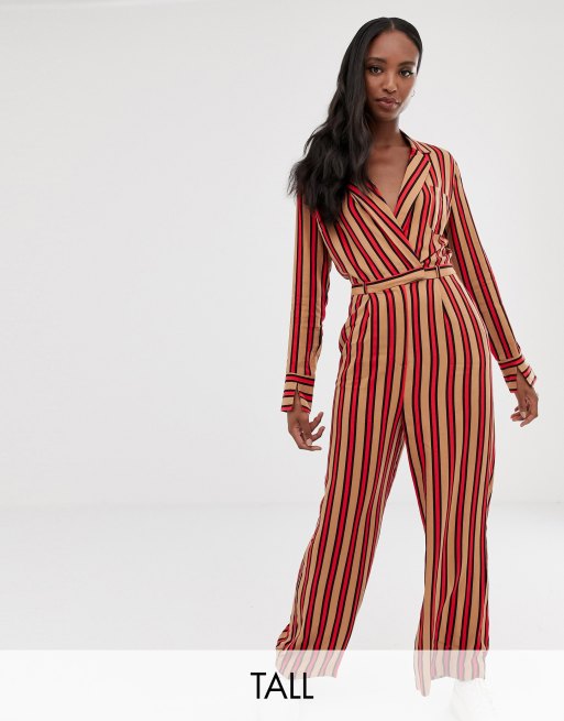 Striped hot sale wrap jumpsuit