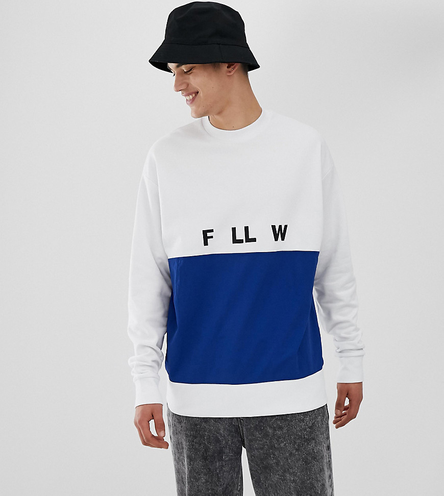 COLLUSION TALL - Sweatshirt met print van gemengd materiaal in blauw en wit