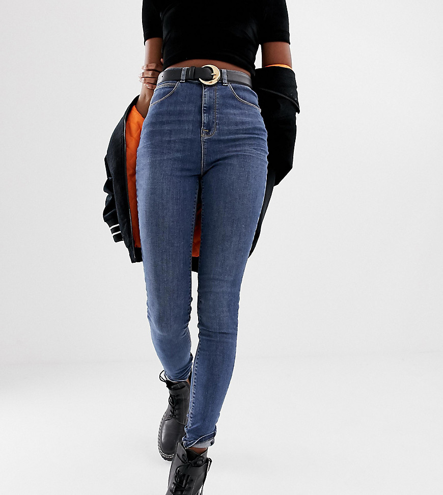 COLLUSION COLLUSION TALL X001 SKINNY JEANS IN MID WASH BLUE-BLUES,POPPY TALL