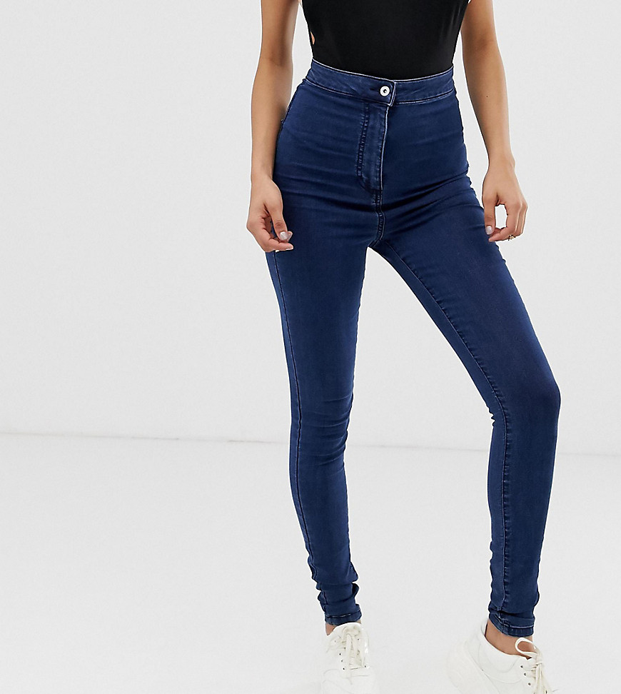 COLLUSION Tall – x002 – Mörkblå tvättade jeans med hög midja i vår smalaste passform