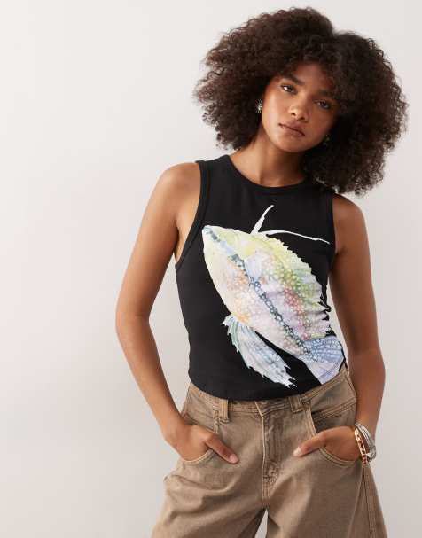 COLLUSION tank top in black with fish print - view 1