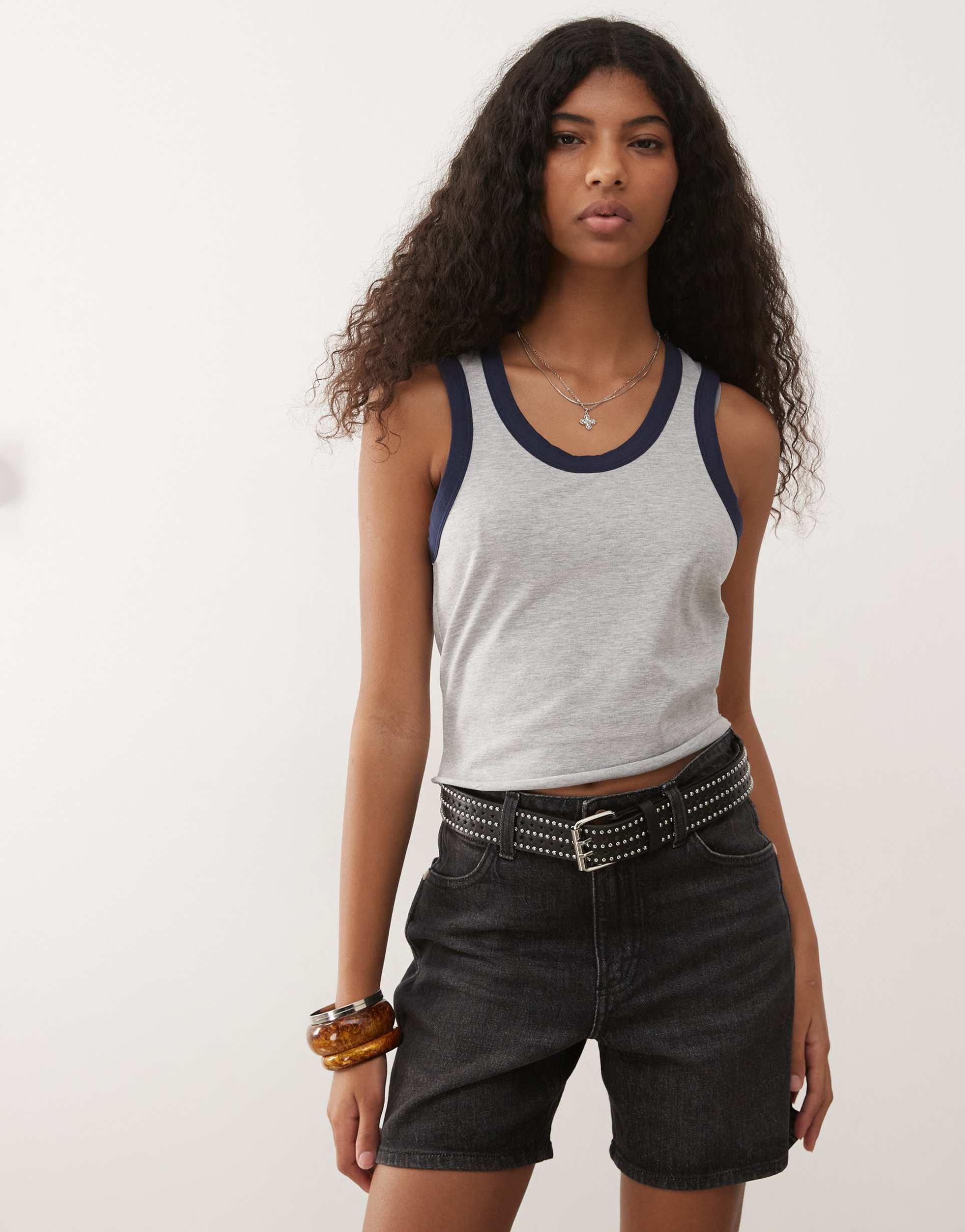 collusion tank top with contrast binding in gray heather