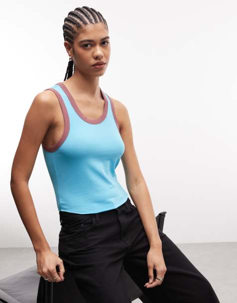 COLLUSION tank top with contrast binding in teal - view 1