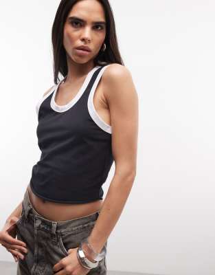 Collusion Tank Top With Contrast Binding In Black