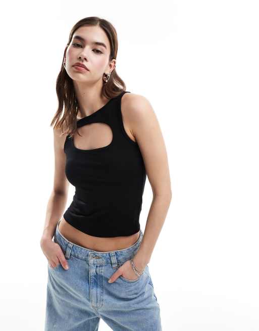 COLLUSION jersey double lined bandeau top in black