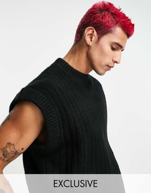 COLLUSION – Tanktop aus Rippstrick in Schwarz mit Rundhalsausschnitt 