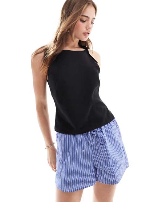 COLLUSION - Tanktop met linnenlook, rechte hals en gestrikte schouders in zwart