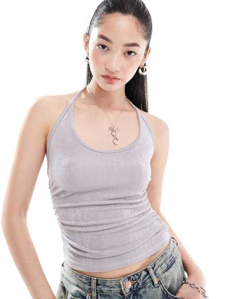COLLUSION - Tanktop met textuur en lage ronde hals in gunmetal grijs - view 1