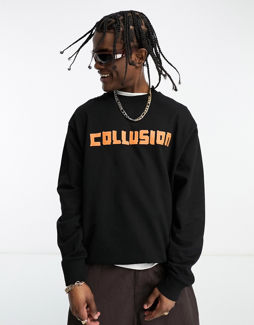 COLLUSION tape logo sweatshirt in black