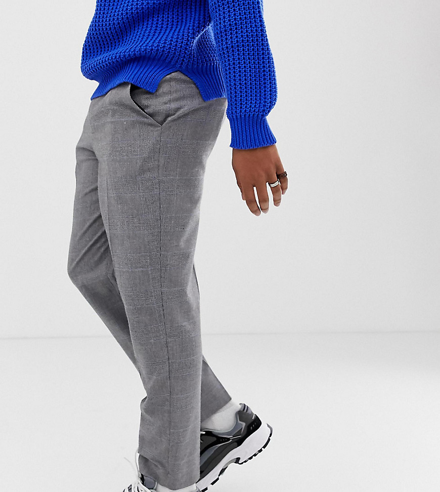 COLLUSION tapered prince of wales check trousers-Grey