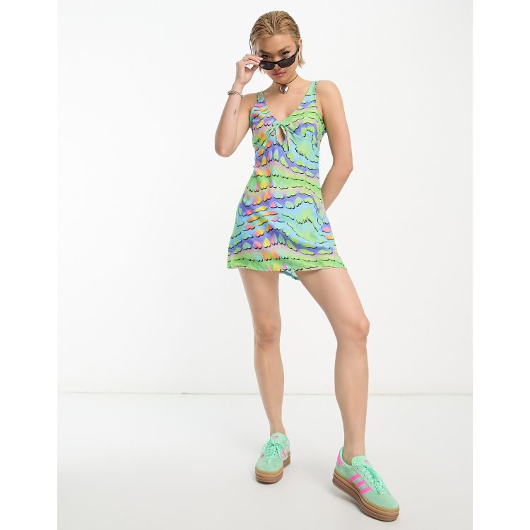 COLLUSION mini printed satin summer slip dress in multi