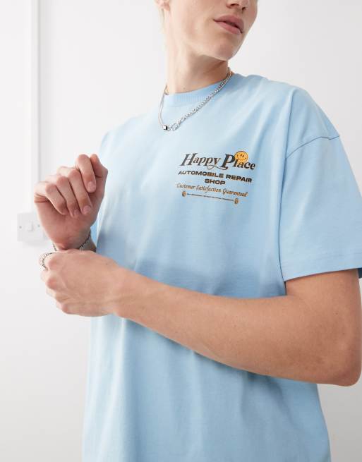 COLLUSION tee with smile print in blue, 3 of 4