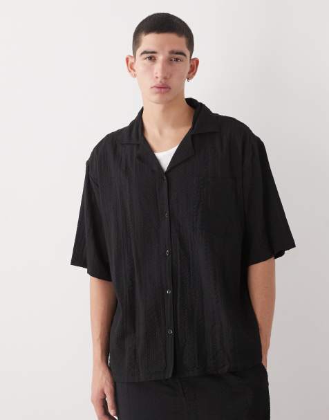 COLLUSION textured woven shirt in black - BLACK