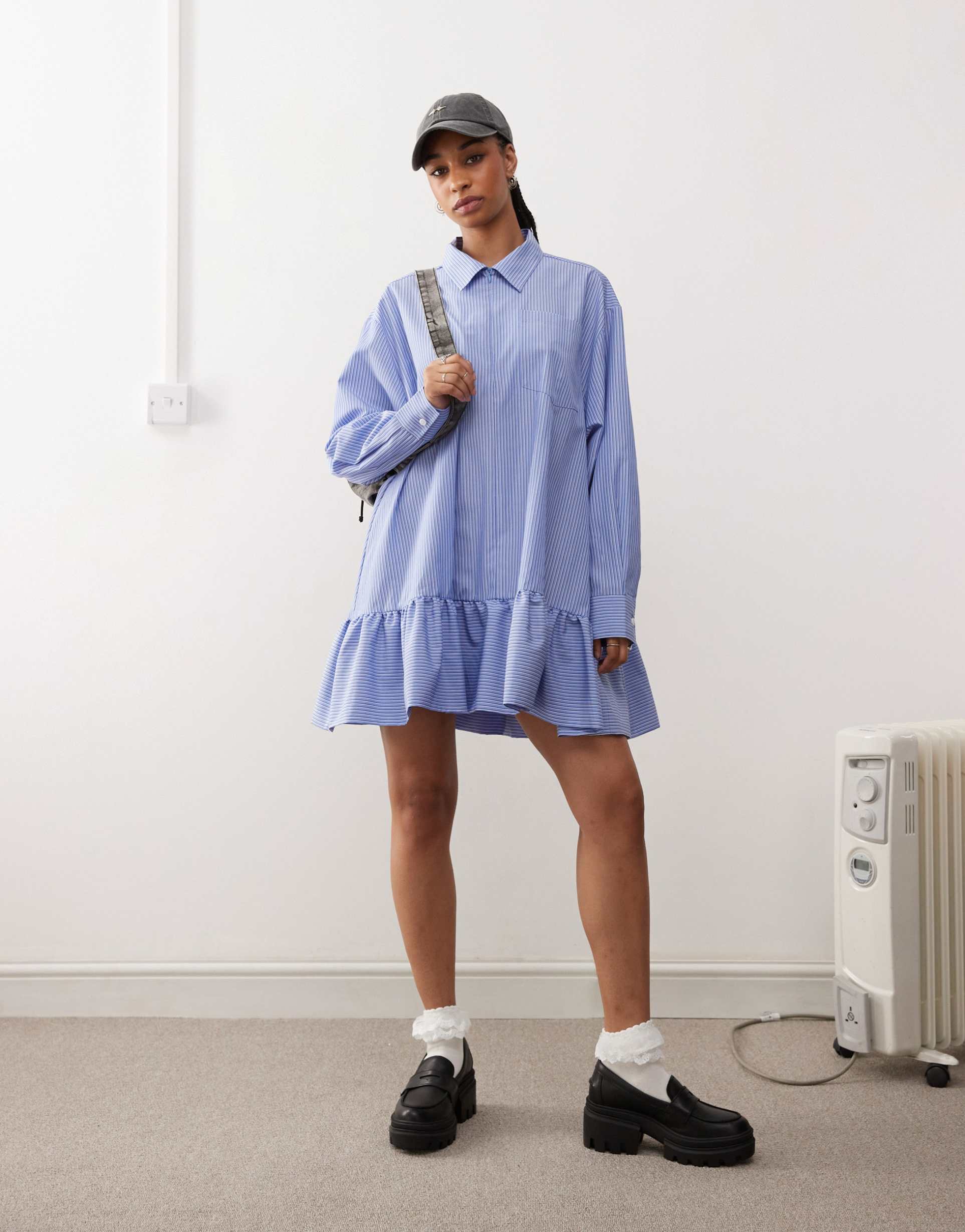 collusion tent shirt dress with bubble hem in blue stripe