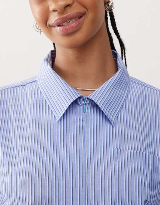 COLLUSION tent shirt dress with bubble hem in blue stripe | ASOS