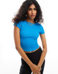 [Collusion] COLLUSION texture crop top with tie back-Blue L BLUE