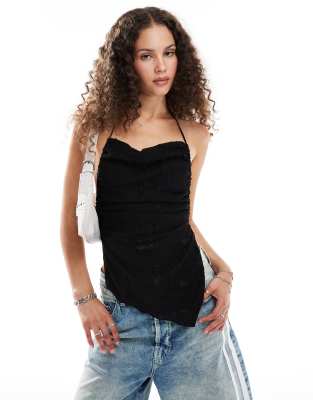 Collusion COLLUSION textured back detail halter top in black