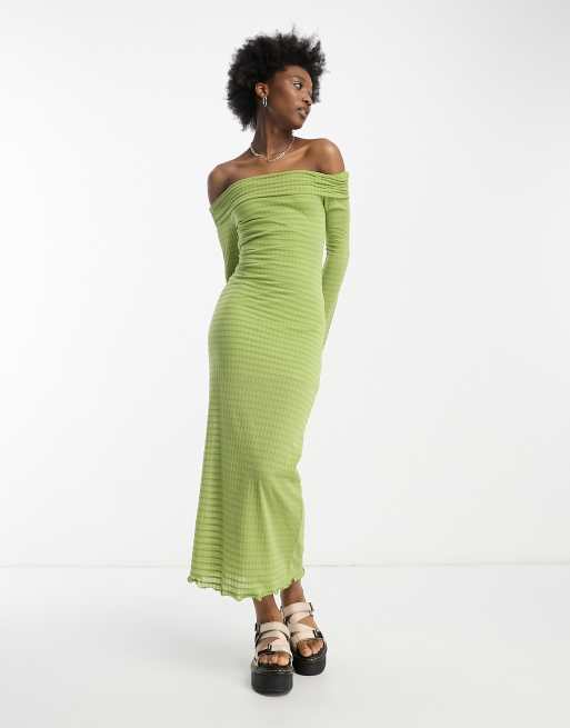 COLLUSION textured bardot maxi dress in green ASOS