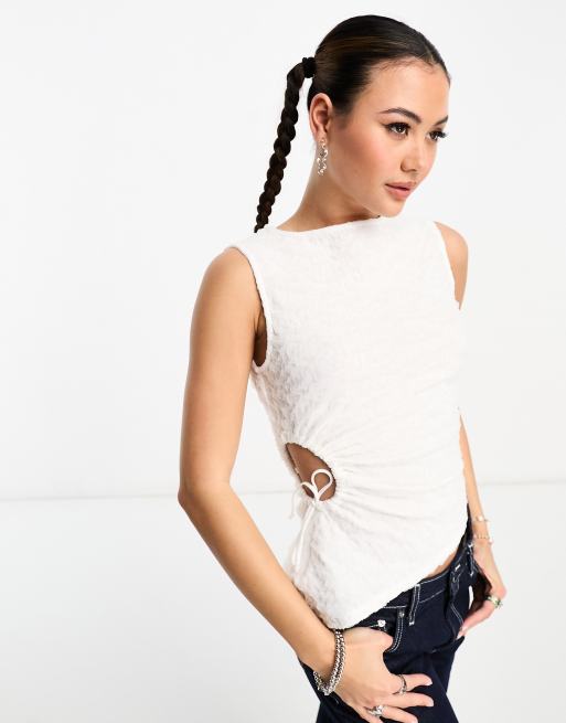 COLLUSION textured cut out tank top in white