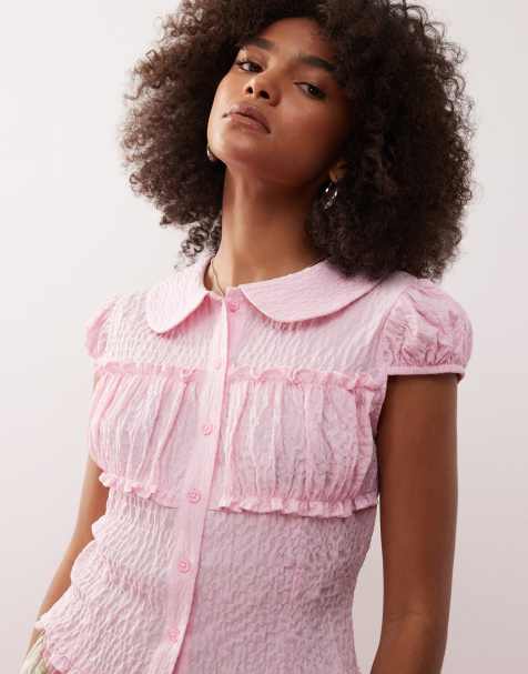 COLLUSION textured fitted shirt in baby pink - view 1