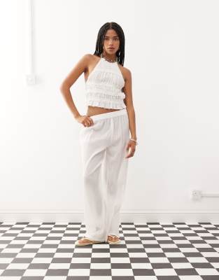 Collusion Textured Halter Neck Backless Top