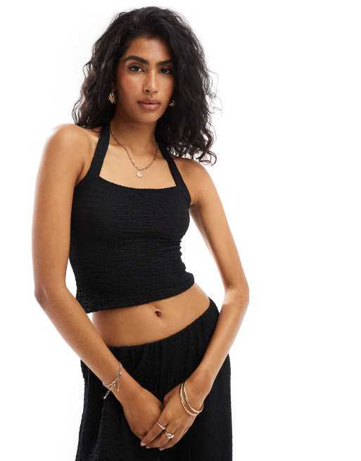 Plain black halter top on sale