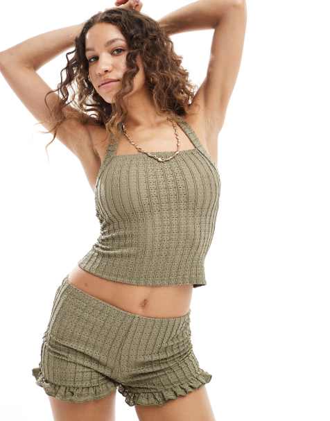 COLLUSION textured halter top in green - view 1