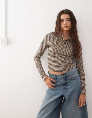Collusion Textured Henley Top In Brown