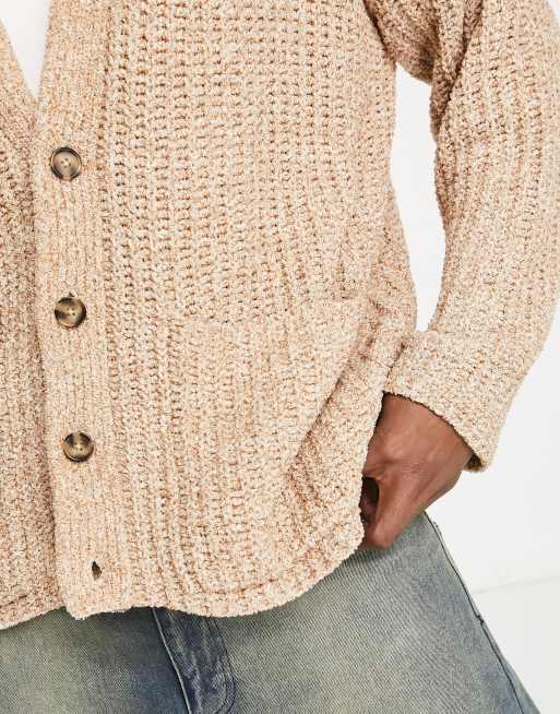 COLLUSION textured knit cardigan in light brown