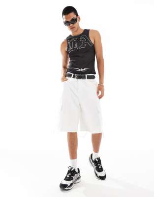 Collusion Textured Mesh Tank Top With Print In White