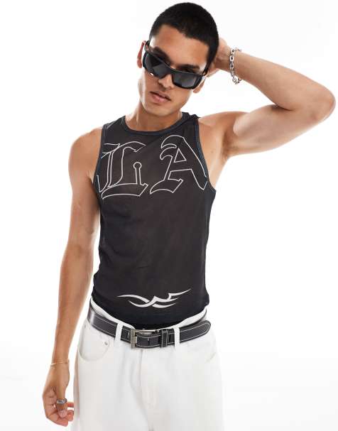 COLLUSION textured mesh vest with print in black  - view 1
