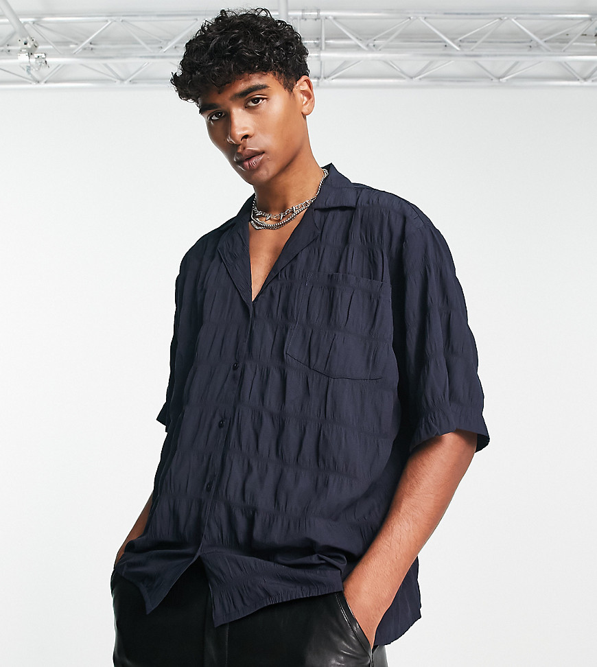 COLLUSION textured relaxed short sleeve shirt in navy-Black
