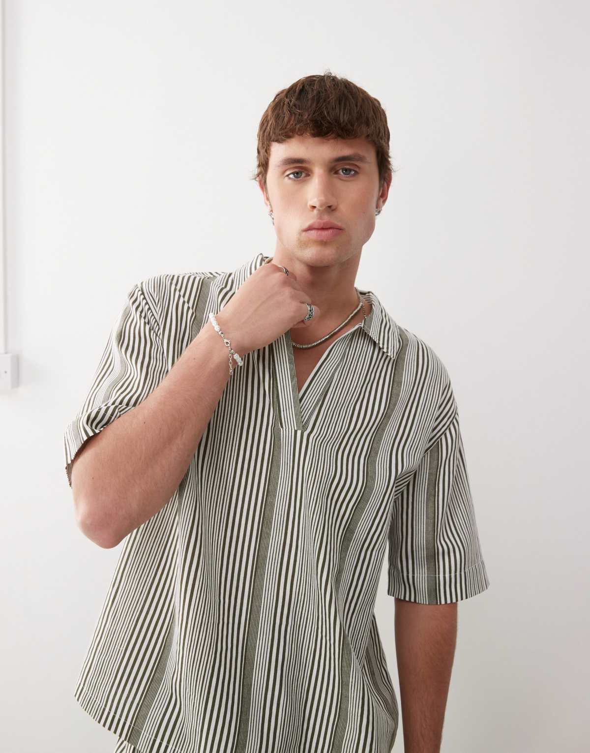 COLLUSION textured shirt in cream stripe
