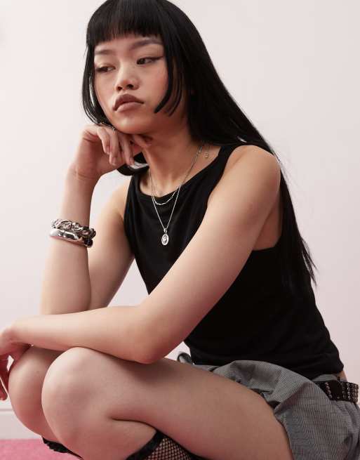 COLLUSION textured slash neck singlet in black | ASOS