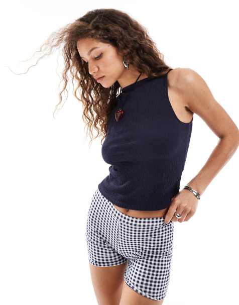 COLLUSION textured slash neck singlet in navy - view 1