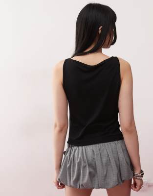 Collusion Textured Slash Neck Tank Top In Black