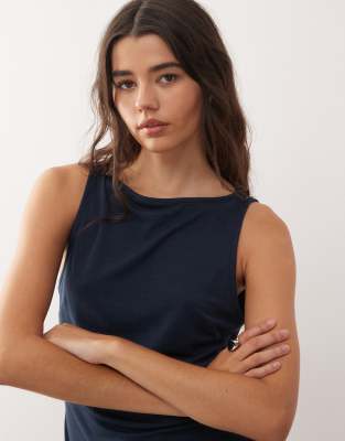 Collusion Textured Slash Neck Tank Top In Blue