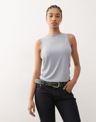 Collusion Elevated Double Layer Structured Racer Neck Tank Top In Gray