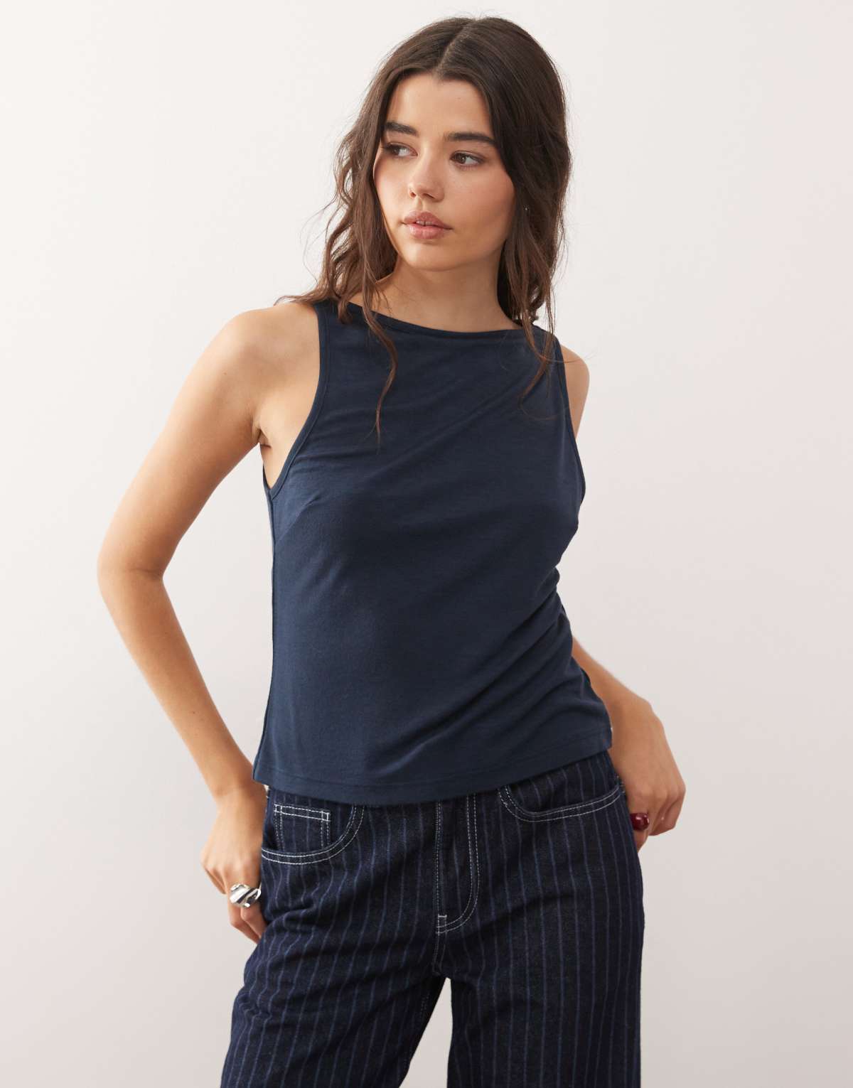 COLLUSION textured slash neck vest in navy