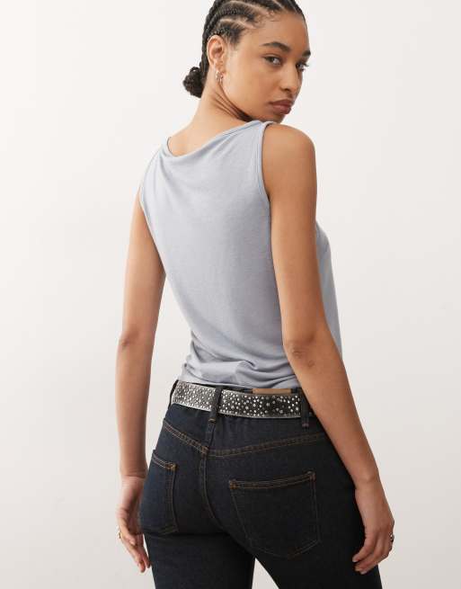 COLLUSION textured slash neck vest in pearl blue, 4 of 4
