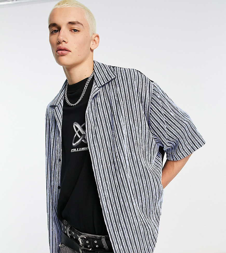 COLLUSION textured stripe skater shirt in blue