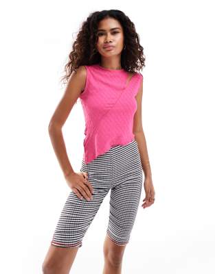 COLLUSION textured tank with cut out detail in hot pink